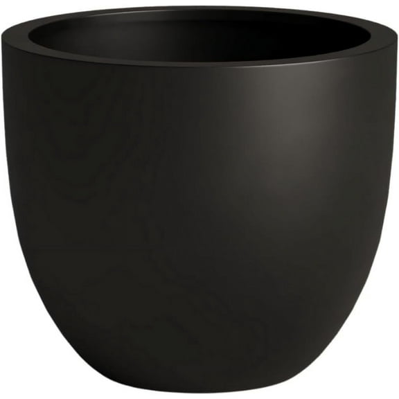 DTY Signature Mount Belford Lightweight and Durable Modern Fiberstone Egg Shaped Planter for Indoor Outdoor Drainage Hole & Rubber Plug Weather Resistant, 10" H x 12" Dia, 10" Opening - Small, Black