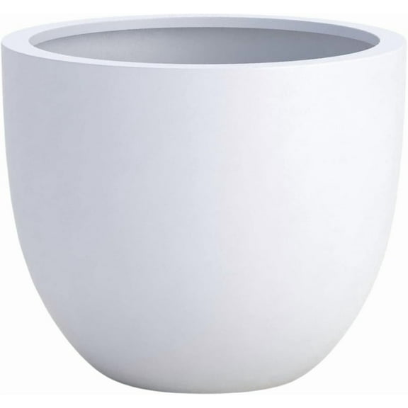 DTY Signature Mount Belford Lightweight and Durable Modern Fiberstone Egg Shaped Planter for Indoor/Outdoor Drainage Hole & Rubber Plug Weather Resistant 12" H x 15" Dia,12.8" Opening - Medium, White