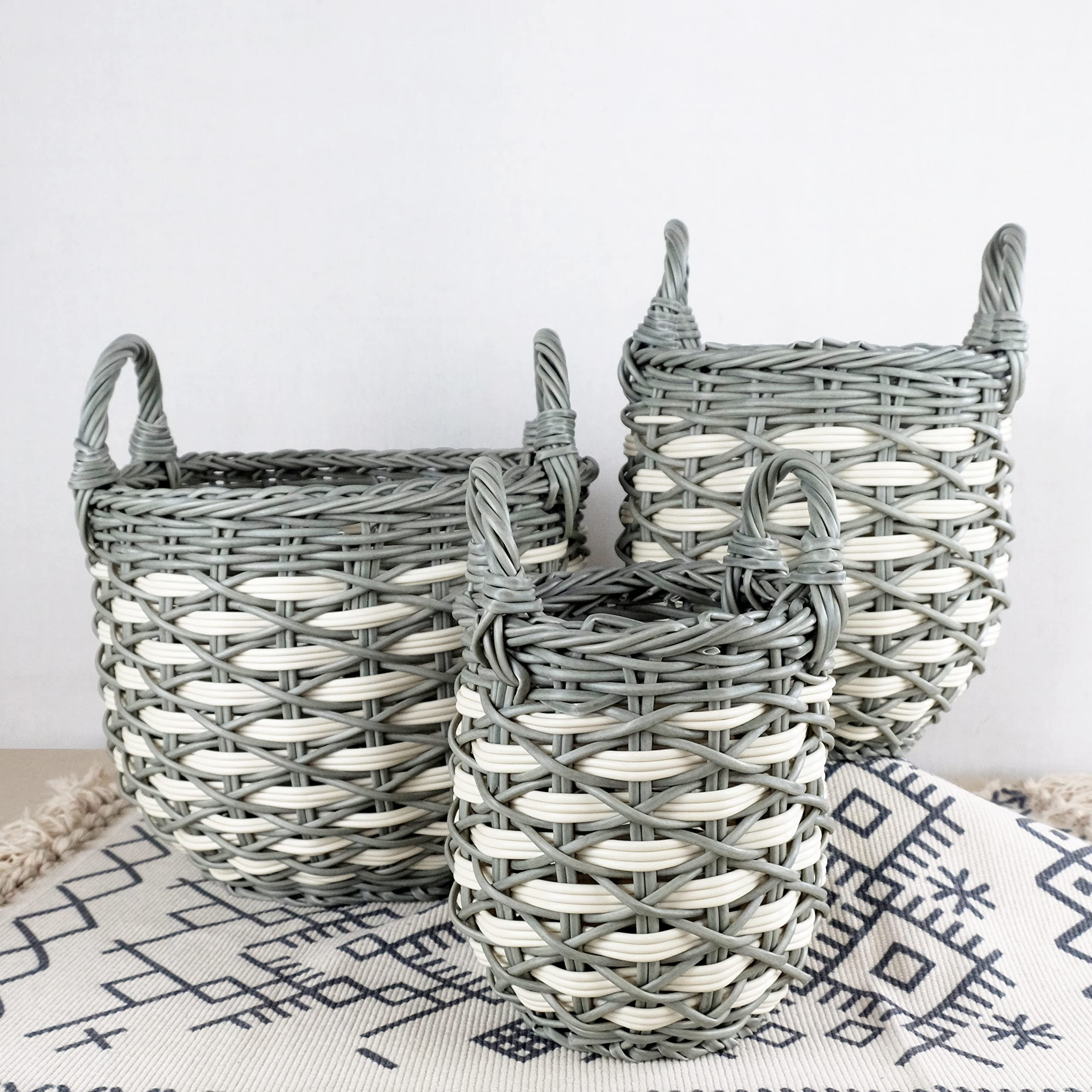 Black and white wicker baskets deals