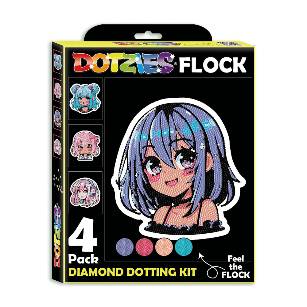 Diamond Dotz Neon Flock Anime Girls Diamond Painting Kits for Adults - Colorful Diamond Art Kits a Relaxing Creative Craft Kit with Dotz Gems 10x8