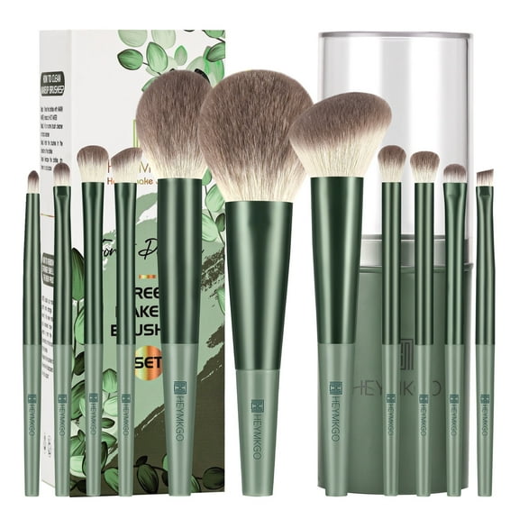 DUAIU 11Pcs Professional Quick-Drying Makeup Brush Set Soft Blush Loose Powder Brush Highlight EyeShadow Brush Portable Beauty Tool with Green Barrel
