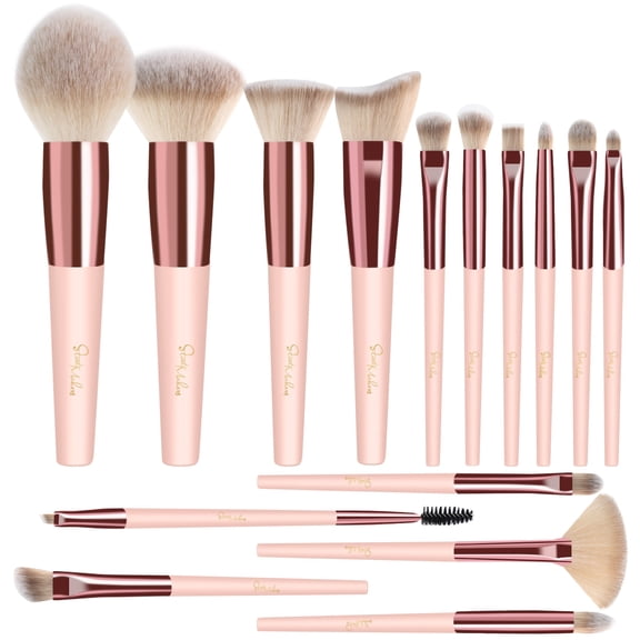DUAIU 15-Piece Makeup Brush Set - Foundation, Powder, Blush & Eyeshadow Brushes - Christmas Stocking Stuffer Gift for Women & Adults (Pink)
