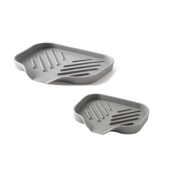 DUAIU 2-Pack Silicone Soap Tray and Sponge Holder - Multi-Use Sink Organizer for Kitchen/Bathroom,Drainable Soap Dish with Toothbrush Holder and Utensil Dispenser (Space-Saving Design)