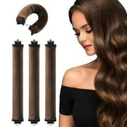 DUAIU 3 PCS Heatless Hair Curler, Flexi Rods with Hook, Heatless Curling Rod for All Hair Types, No Heat Curlers to Sleep In, Lazy big wave hair accessories (Brown)