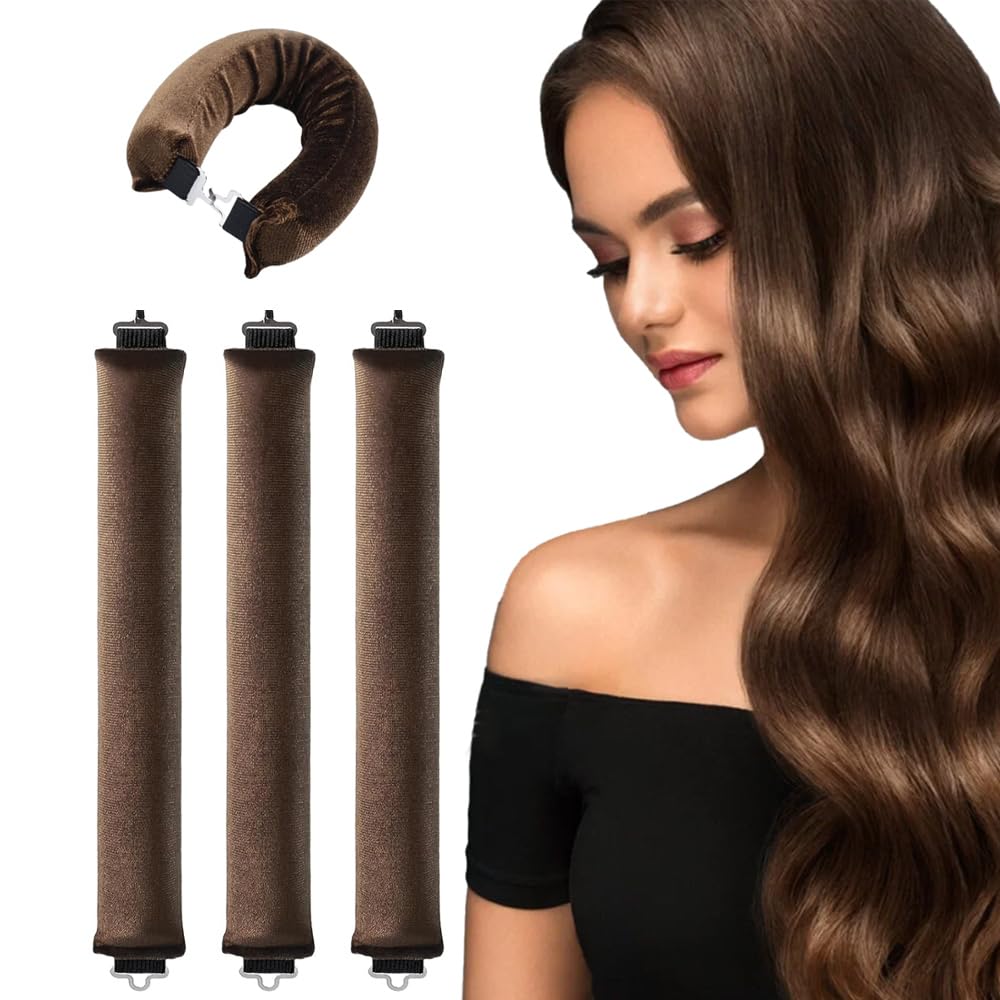 DUAIU 3 PCS Heatless Hair Curler Flexi Rods with Hook Heatless Curling Rod for All Hair Types No Heat Curlers to Sleep In Lazy big wave hair accessories Brown Walmart