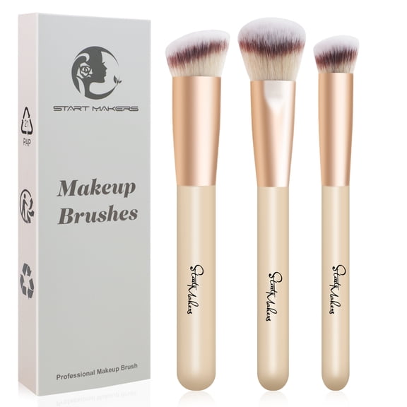 DUAIU 3Pcs Premium Synthetic Makeup Brush Set - Kabuki Foundation & Face Powder Blending Brush, Professional Blush Application Tools (Apricot Color)