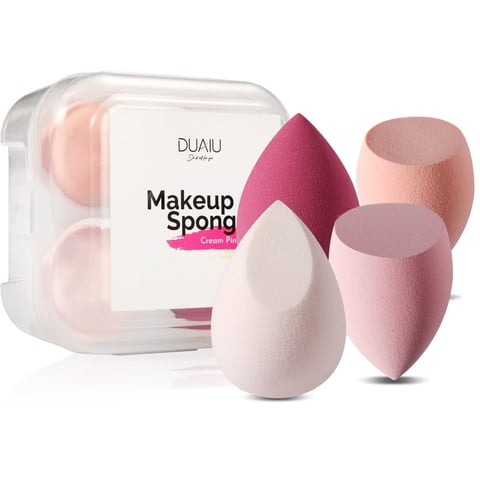 DUAIU 4 Pcs Dry and Wet Use Makeup Sponge Set Foundation Blending Sponge, Flawless for Liquid, Cream, and Powder, Multicolor Makeup Sponges with Storage Box - Xmas Gift