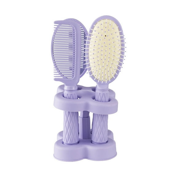 DUAIU 4 Pcs Hair Combs Set,Professional Salon Hair Cutting Brushes Sets Salon Hairdressing Styling Tool Mirror And Holder Stand Set Dressing Comb Kits for Women Girls,Purple