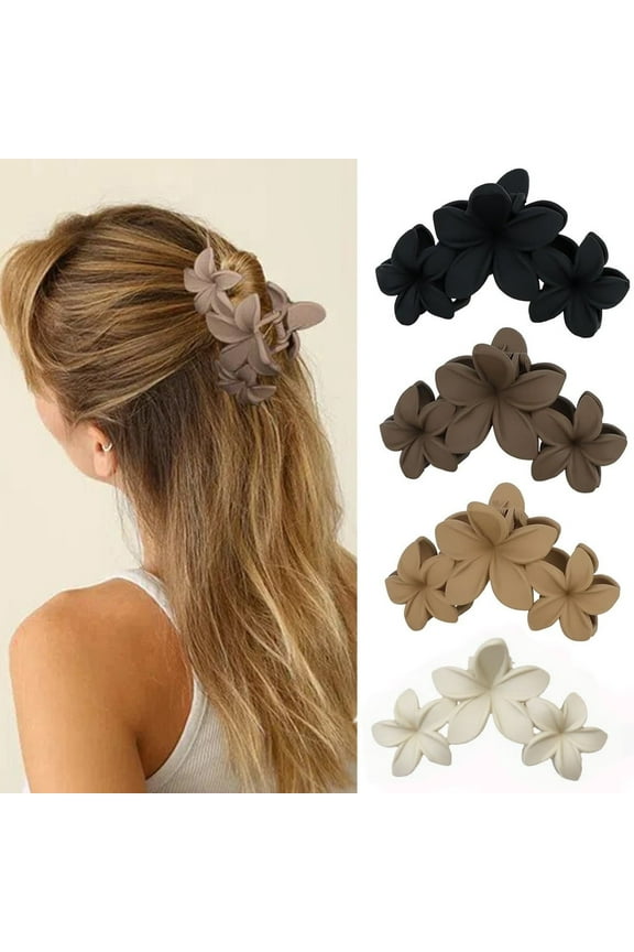 4-Piece Flower Hair Clips - Large Matte Claw Clips for Women & Girls | Non-Slip Strong Hold for Thick/Thin Hair | Beach & All Season Hair Accessories