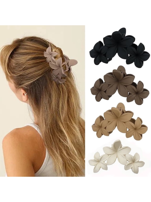 4-Piece Flower Hair Clips - Large Matte Claw Clips for Women & Girls | Non-Slip Strong Hold for Thick/Thin Hair | Beach & All Season Hair Accessories
