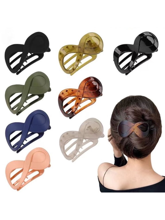 8Pcs Hair Claw Clips,8 Shape Acrylic Curved Hair Claw Clips Thick Hair Flat Alligator Hair Clips Strong Grip Hair Banana Barrettes for Styling Hair Accessories for Women and Girls