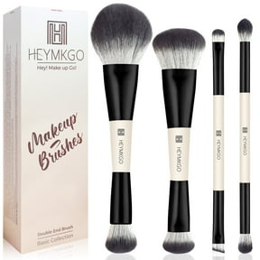 4Pcs Makeup Brush Set Dual-Ended Foundation & Contour Brushes, Synthetic Kabuki Powder Buffer, Professional Cosmetic Tools Kit for Women, Mothers, Daughters, Girlfriends (Black)