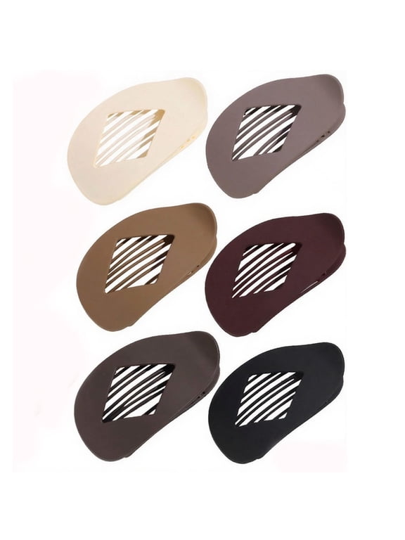 6-Piece Hair Clips Set - Large Flat & Oval Claw Clips for Women/Girls | Non-Slip Strong Hold Barrettes for Thick/Medium/Thin Hair | Duck Bill Neutral Color Hair Accessories