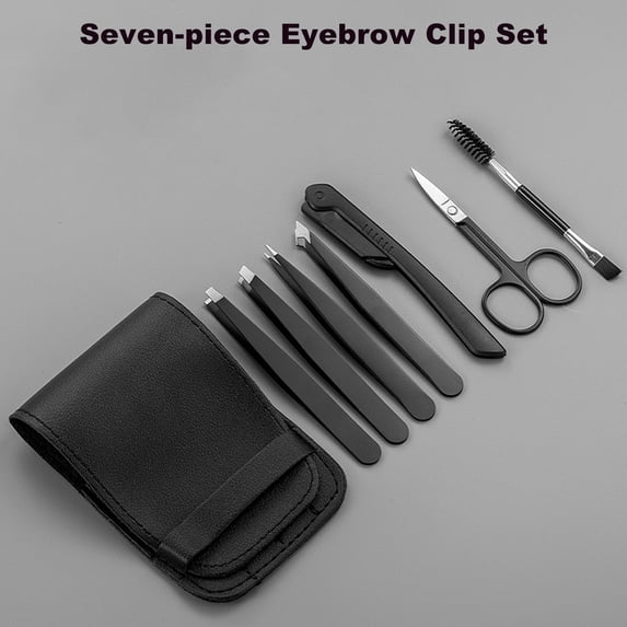 DUAIU 7 PCS Professional Tweezers Set - Stainless Steel Precision Tweezer Kit for Eyebrows, Facial Hair, Ingrown Hair & Splinter Removal with Travel Case (Black)