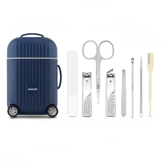 DUAIU 8Pcs Nail Clipper Set Home Manicure Nail Nursing Tool Stainless Steel Nails Clippers Simple Practical Tools Mini Luggage Storage Box (Blue)