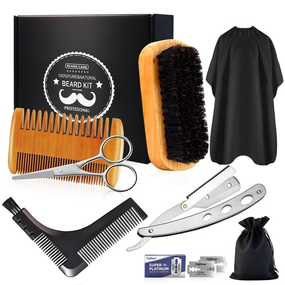 DUAIU Beard Grooming Kit for Men,Complete Beard Care Set with Dual-Side Wooden Comb, Boar Bristle Brush & Storage Bag, Beard Trimming & Maintenance Tools | Essential Mens Grooming Accessories(8Pcs )