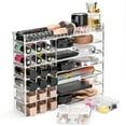 thumbnail image 1 of DUAIU Clear Cosmetic Makeup Organizer Display Case - Makeup Brush Holder Perfume Organizers with 2pcs Jewelry Organizer for Lipstick Lotions Eyeshadow Nail Polish, 1 of 7