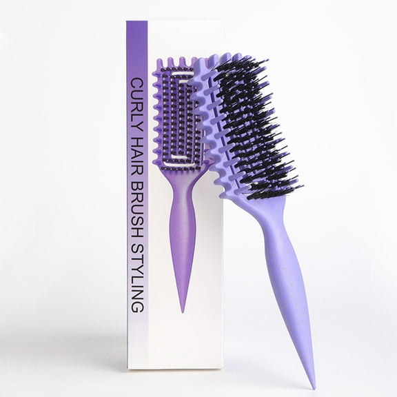 DUAIU Curl Defining Brush - Flexible Oblongs Unisex Hair Brush with Nylon Bristles, Reduces Pulling & Enhances Curls (Purple)
