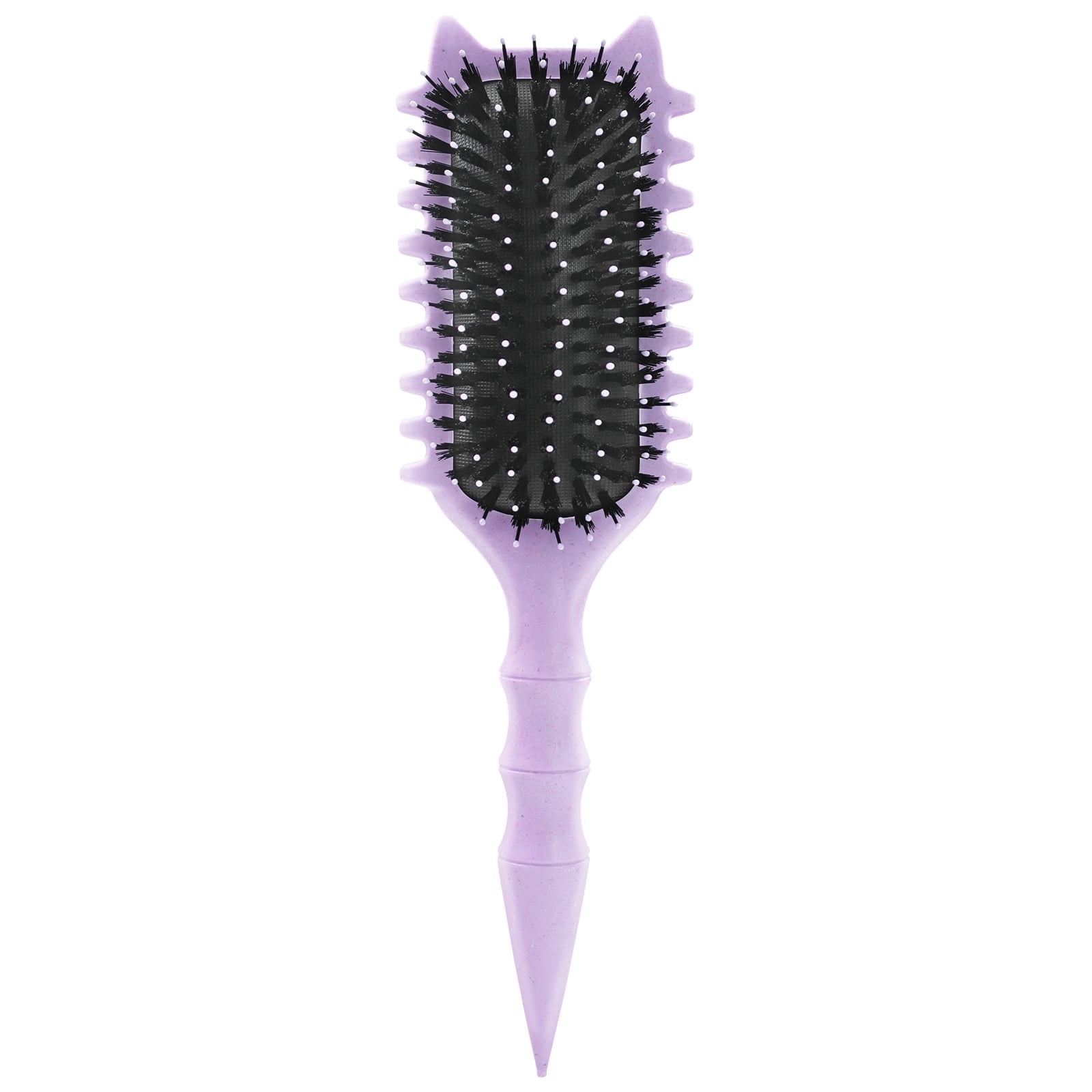 DUAIU Curly Hair Brush with Boar Bristles & Wheat Straw Handle - Cat Ear Design Curl Defining Brush for Frizz-Free Styling, Bamboo Joint Handle Reduces Pulling for Defined Curls (Purple)
