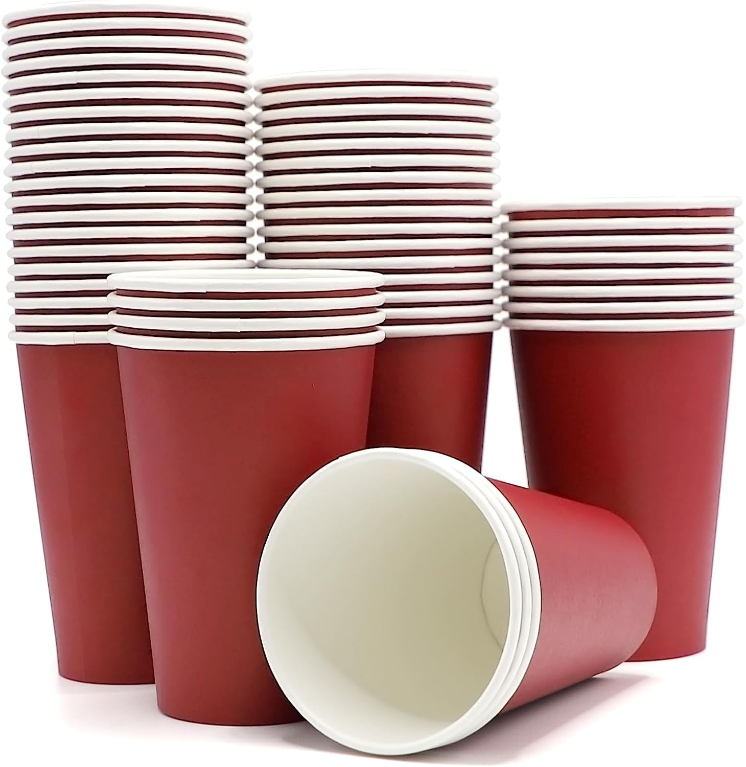 DUAIU Disposable Paper Cups 12oz Disposable Cups Strong Red Coffee Cups for Hot Drinks 50 Eco