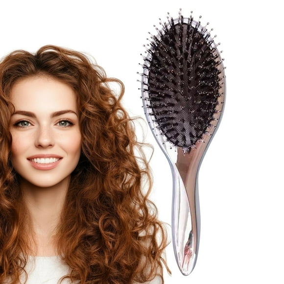 DUAIU Electroplated Boar Bristle Hair Brush - Air Cushion Paddle for Long/Thick/Wavy Hair, Anti-Static Scalp Massage & Detangling Brush (Blue)