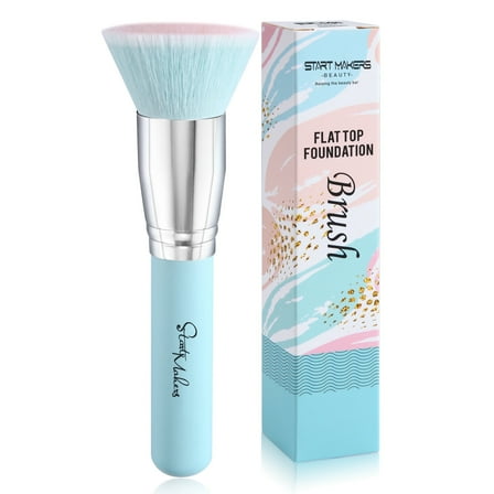 DUAIU Flat Top Kabuki Foundation Brush for Liquid Makeup - Premium Face Makeup Brushes for Liquid, Cream, Mineral Powder Blending Buffing Professional Large Powder Brush (Blue)