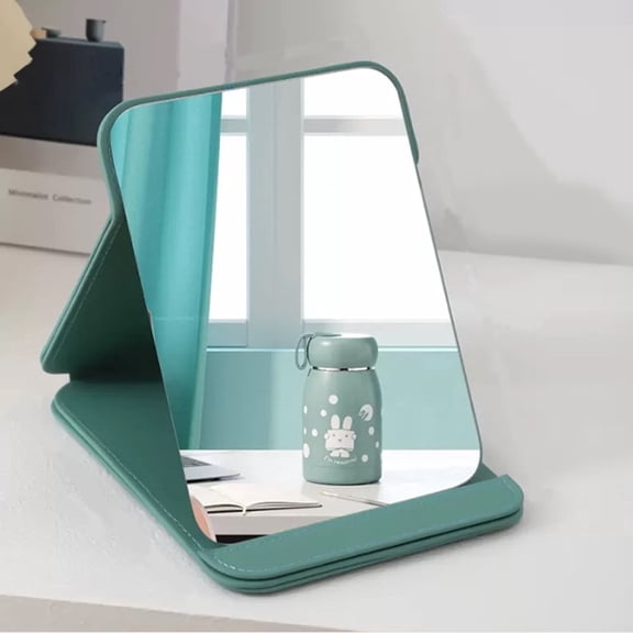 DUAIU Folding Travel Mirror, PU Portable Adjustable Rectangular Ultrathin Mirror, Portable Vanity Mirror for Men Shaving Grooming and Ladies Makeup (Green/6.1*7.87inch)