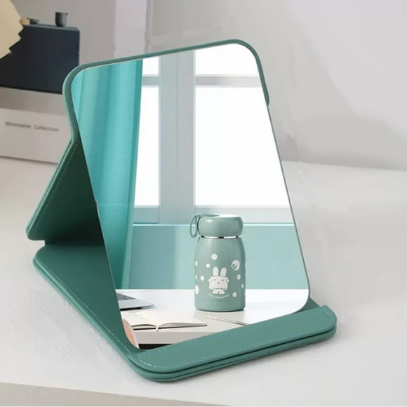 DUAIU Folding Travel Mirror, PU Portable Adjustable Rectangular Ultrathin Mirror, Portable Vanity Mirror for Men Shaving Grooming and Ladies Makeup (Green/6.1*7.87inch)
