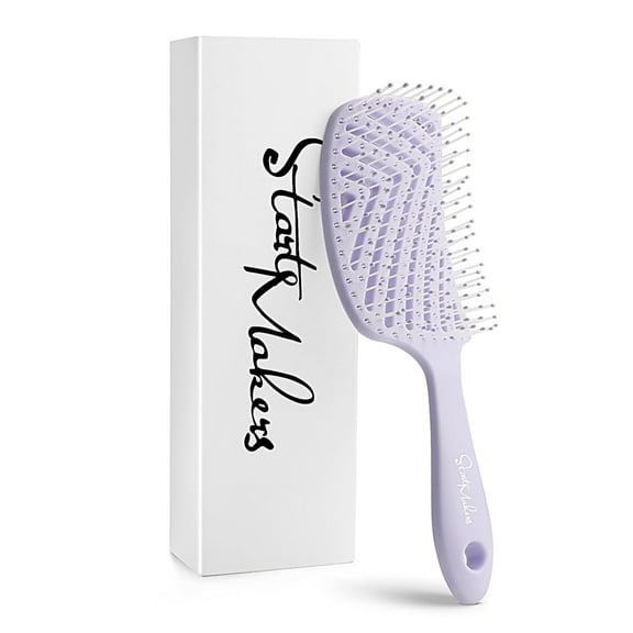 DUAIU Hair Brush, Professional Vented Detangling Brush for Wet & Dry Curly Thick Straight Hair, Women Men Wide Paddle Brush Curved Detangler Hairbrush Lavender Purple