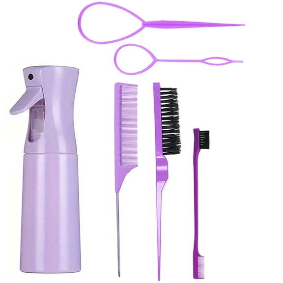 DUAIU Hair Brush Set,6Pcs Hair Styling Set with 2 Braiders - Edge, Teasing Combs & 200ml Spray Bottle for Women's Slick Back & Ponytail