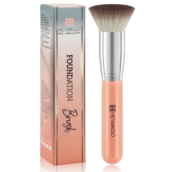 Kabuki Foundation Brush for Liquid Makeup Flat Top Stick Buffing Blending Mineral Powder Large Makeup Face Brush, Orange