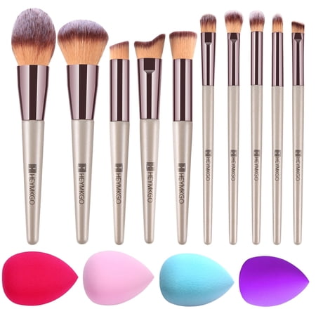 DUAIU Makeup Brushes 10PCS+4 Makeup Sponge Champagne Gold Professional Makeup Brush Sets Foundation Brush Powder Blush Concealers Eye Make up Brush Set