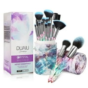 DUAIU Makeup Brushes 15pcs Premium Synthetic Bristles Crystal Handle Set Kabuki Foundation Brush Face Lip Eye Makeup Brush Sets Professional with Starry Gift Box Blue