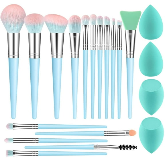 DUAIU Makeup Brushes 16pcs Professional Makeup Brush with Makeup Sponge Set Premium Synthetic Foundation Kabuki Eyebrow Concealers Blending Eye Shadow Brushes Make up Tool Kit (Blue)