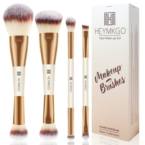 HEYMKGO Makeup Brushes Duo End Foundation Powder Buffer and Contour Brush Synthetic Cosmetic Tools 4Pcs