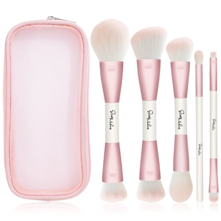 DUAIU Makeup Brushes Set,5Pcs Premium Double-Ended Makeup Brush Foundation Contour Blush Highlight Blending Concealer Eyeshadow Brush Set Professional Face Brush Tools(Pink)