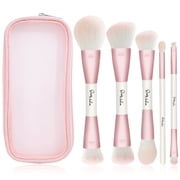 DUAIU Makeup Brushes Set,5Pcs Premium Double-Ended Makeup Brush Foundation Contour Blush Highlight Blending Concealer Eyeshadow Brush Set Professional Face Brush ToolsPink