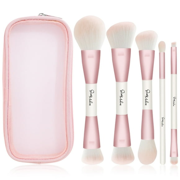 DUAIU Makeup Brushes Set,5Pcs Premium Double-Ended Makeup Brush Foundation Contour Blush Highlight Blending Concealer Eyeshadow Brush Set Professional Face Brush Tools(Pink