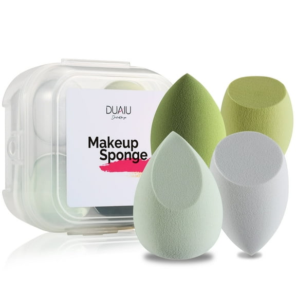 DUAIU Makeup Sponge 4 Pack Blenders Beauty Foundation Sponges Set 4 Color Latex Free Blender Beauty Makeup Sponges with 1 Sponge Holder Case (Avocado Green)