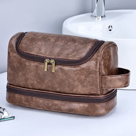 DUAIU Men's Toiletry Bag - Large Waterproof Travel Organizer with Hook,Premium Leather Toiletries Storage Bag for Personal Care,Stylish Strong-Best Gift for Men