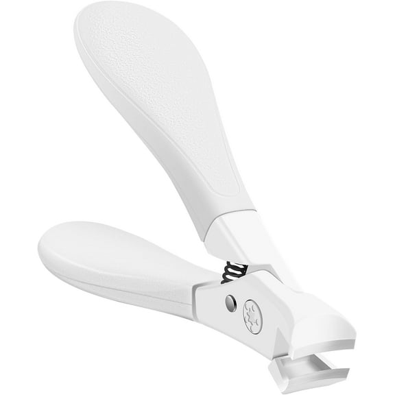 DUAIU Wide Jaw Nail Clippers for Thick Nails - Heavy Duty Toenail & Fingernail Cutter | Sharp Curved Blades for Men & Women | Professional Pedicure Tool (White)