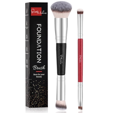 DUAIU Professional Double-Headed Makeup Brush Kabuki Foundation Brush Blush Brush Eye Shadow Brush Loose Powder Brush Premium Face Makeup Brushes Beauty Tools 2Pcs