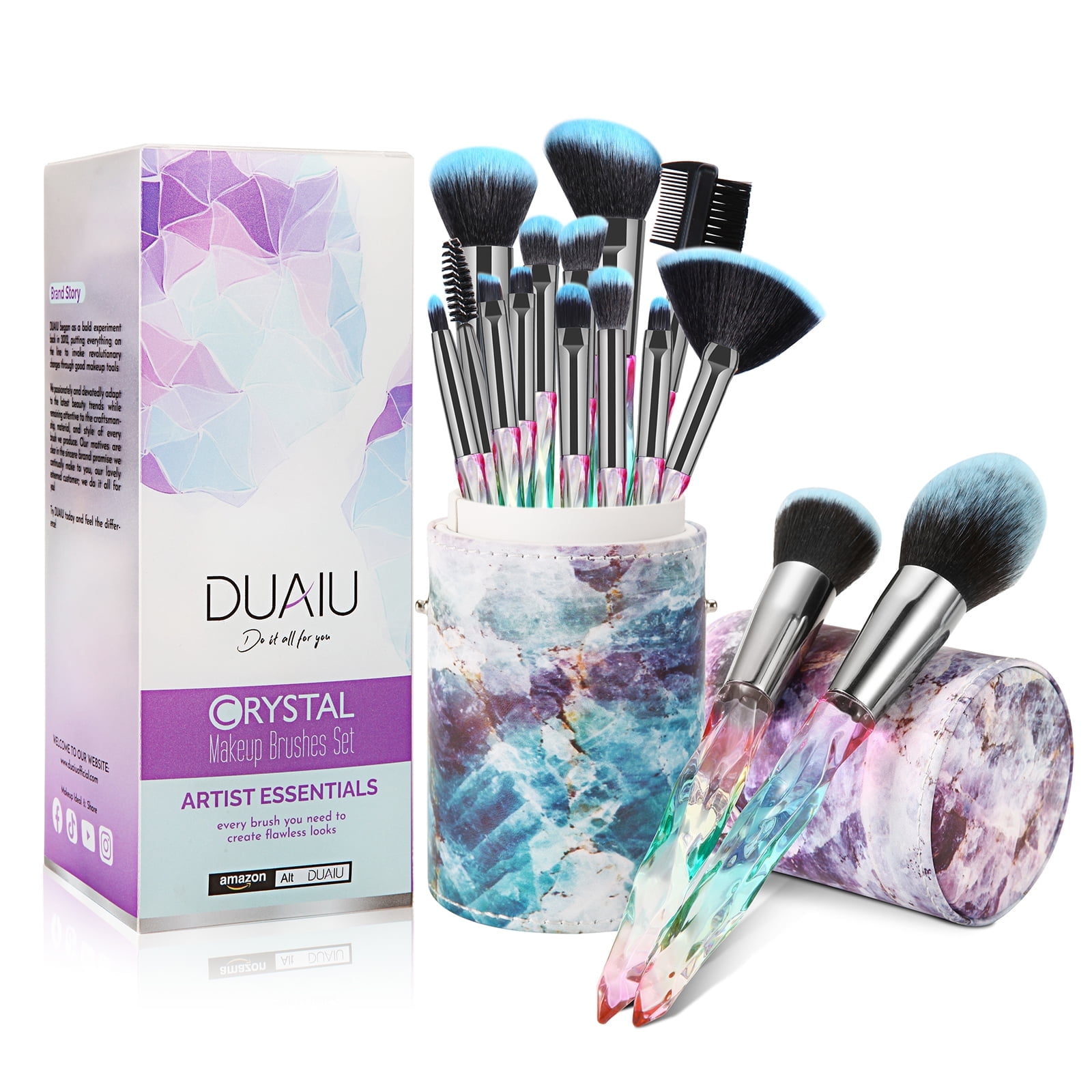 DUAIU Makeup Brushes 15PCS Marble Makeup Brush Set Blush Foundation  Concealer Eyeshadow Brushes with 4 Makeup Sponge - Valentine's Day, Xmas  Gift 