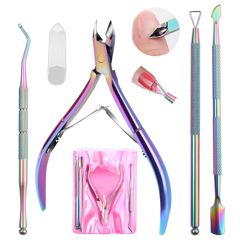 DUAIU Professional Nail Care Kit, 4-Piece Colorful Titanium Manicure Set  Cuticle Pilers, Nail File, Cuticle Pusher & Nail Remover Premium Grooming Tools for Home & Salon,Best Gift for Women