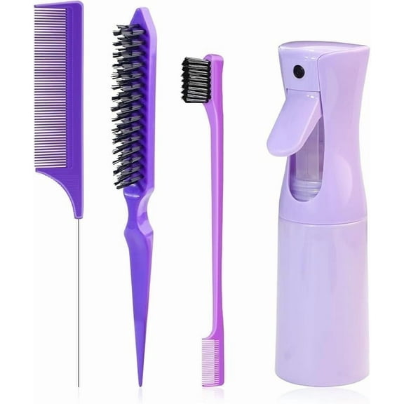 DUAIU 4Pcs Slick Back Hair Brush Set - Edge & Teasing Combs with 200ml Spray Bottle, for Women's Styling