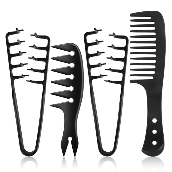 DUAIU Texture Comb Set for Volumizing & Styling,Wide Tooth Comb for Curly Hair Men & Women, Anti-Frizz Root Lifting Styling Tool (Black)