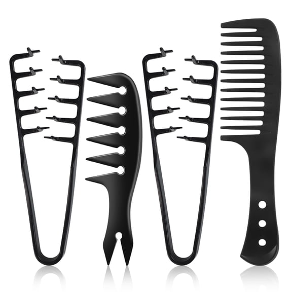 DUAIU Texture Comb Set for Volumizing & Styling,Wide Tooth Comb for Curly Hair Men & Women, Anti-Frizz Root Lifting Styling Tool (Black)