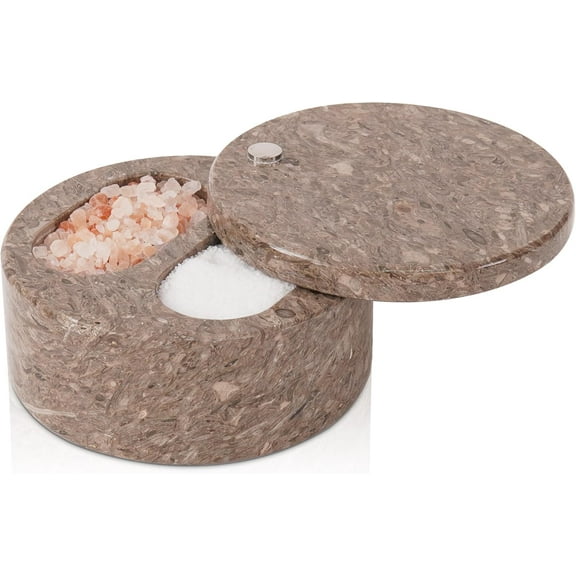 Radicaln Oceanic Marble 5" Dual Compartment Salt Cellar with Lid – Handmade Salt Container for Kitchen Storage | Spice Jars, Sugar Bowl, Salt Dish, Seasoning Holder for Countertop & Home Décor