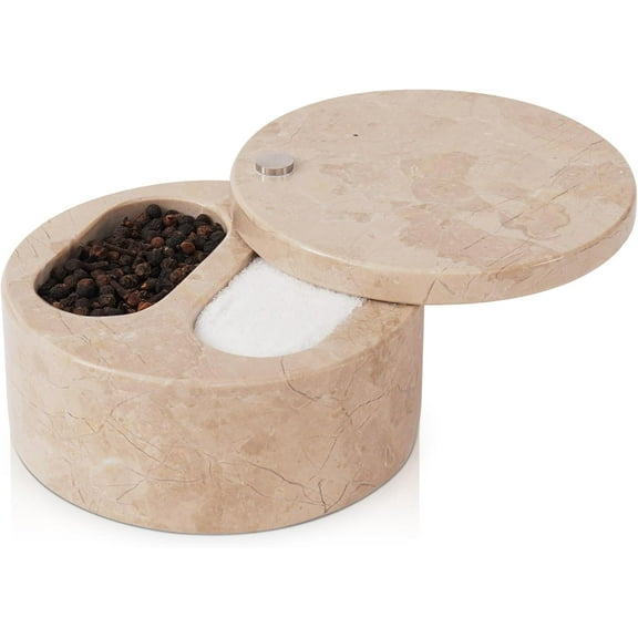 Radicaln Verona Marble 5" Dual Compartment Salt Cellar with Lid – Handmade Countertop Salt Container | Spice Jars, Salt Keeper, Sugar Bowl & Seasoning Holder for Kitchen Storage & Dining Table Décor