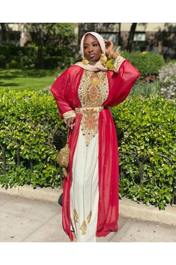 DUAL COLOR HANDCRAFTED ZARI WORK STITCHED GEORGETTE KAFTAN PARTY DRESS